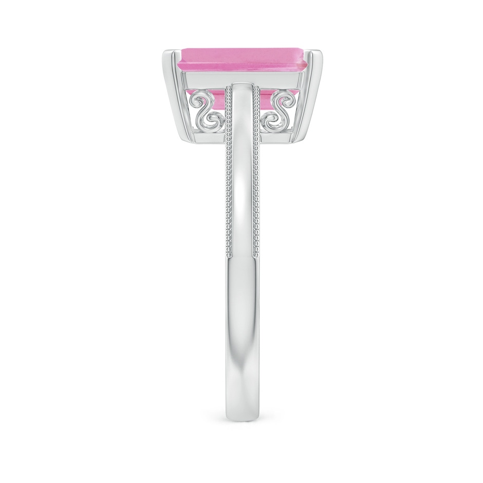 10x8mm A Emerald Cut Pink Tourmaline Solitaire Ring with Milgrain in White Gold side-2
