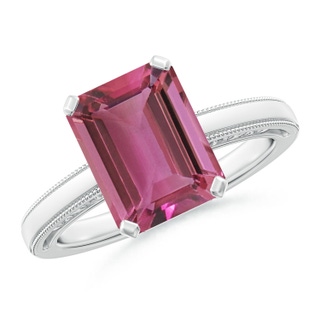 10x8mm AAAA Emerald Cut Pink Tourmaline Solitaire Ring with Milgrain in P950 Platinum