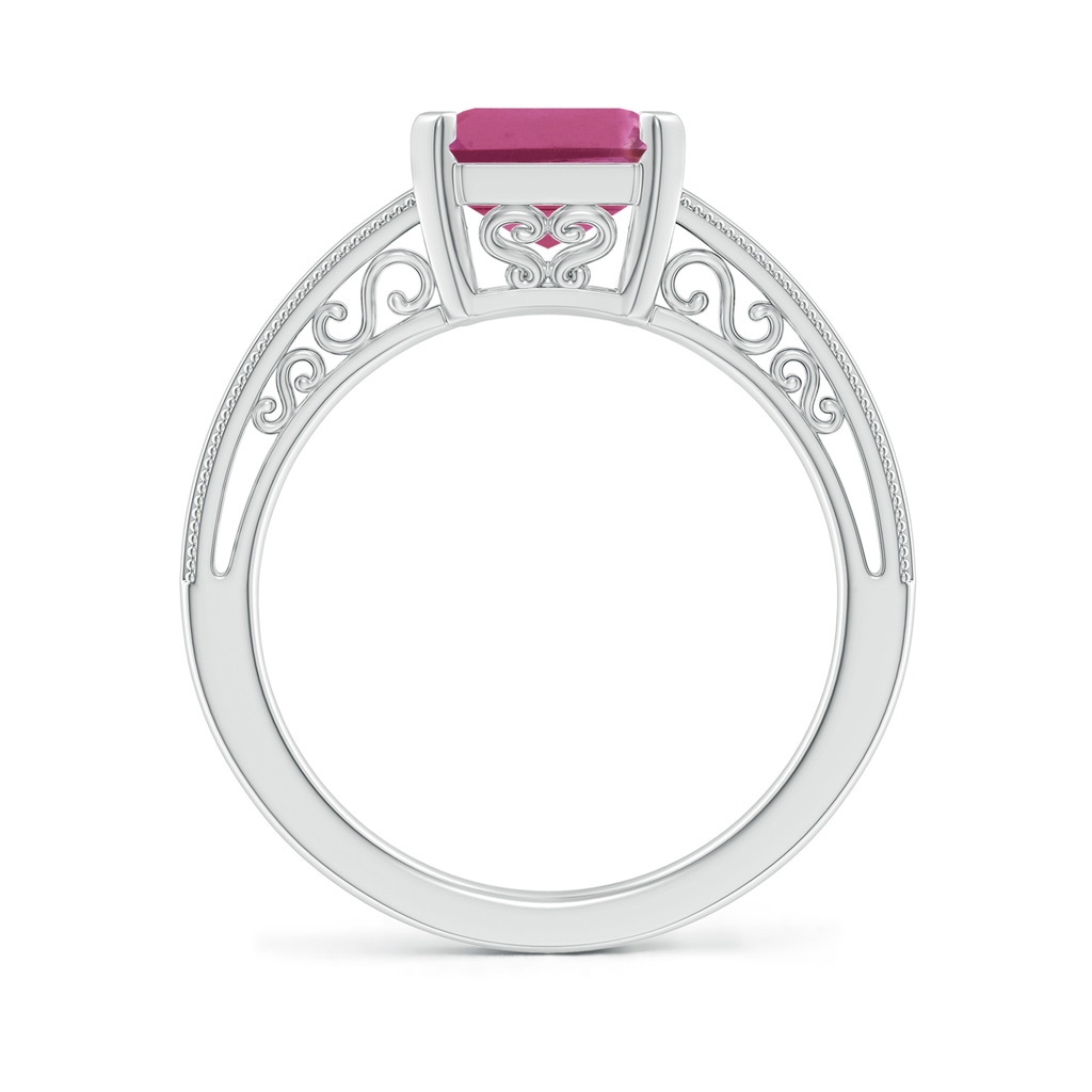 10x8mm AAAA Emerald Cut Pink Tourmaline Solitaire Ring with Milgrain in P950 Platinum Side-1