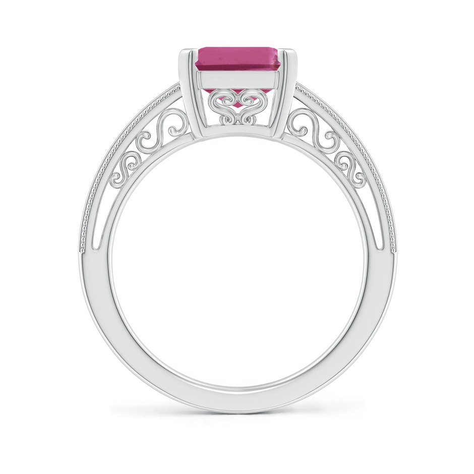 10x8mm AAAA Emerald Cut Pink Tourmaline Solitaire Ring with Milgrain in P950 Platinum side-1