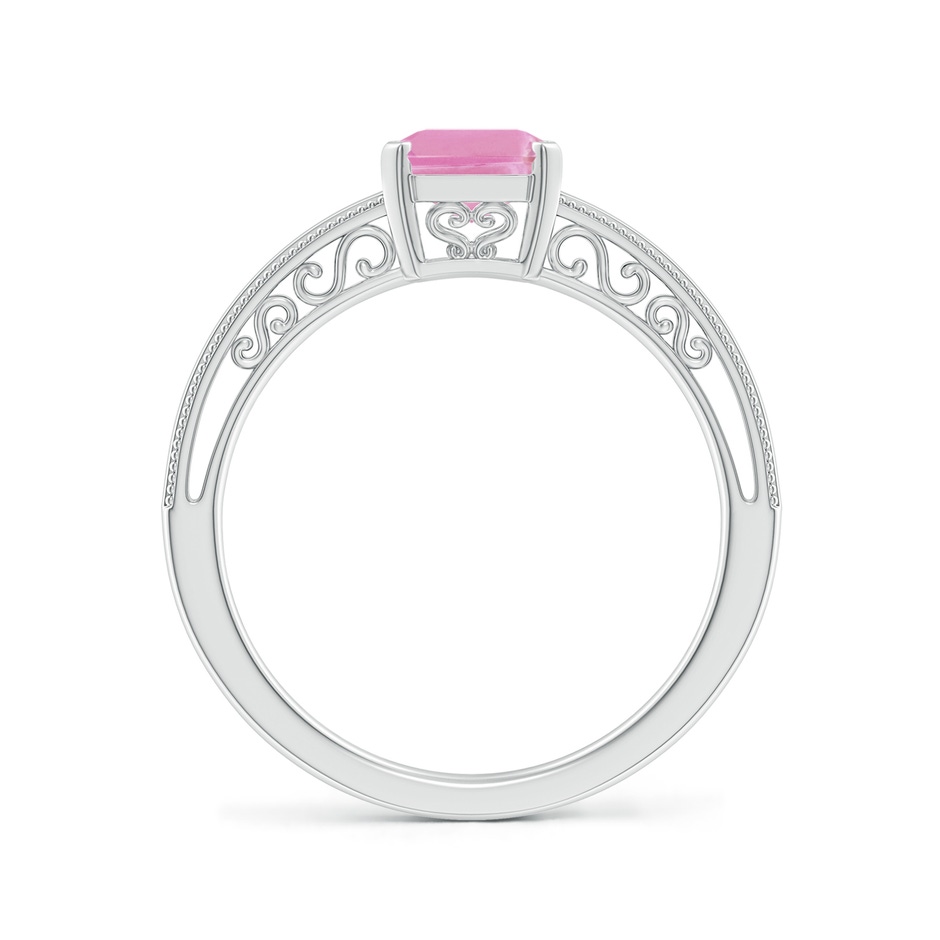 8x6mm A Emerald Cut Pink Tourmaline Solitaire Ring with Milgrain in White Gold side-1