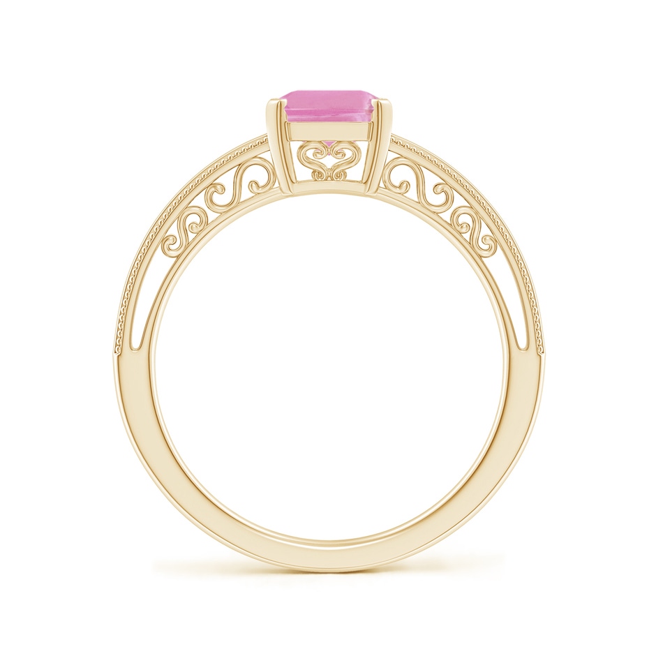 8x6mm A Emerald Cut Pink Tourmaline Solitaire Ring with Milgrain in Yellow Gold side-1