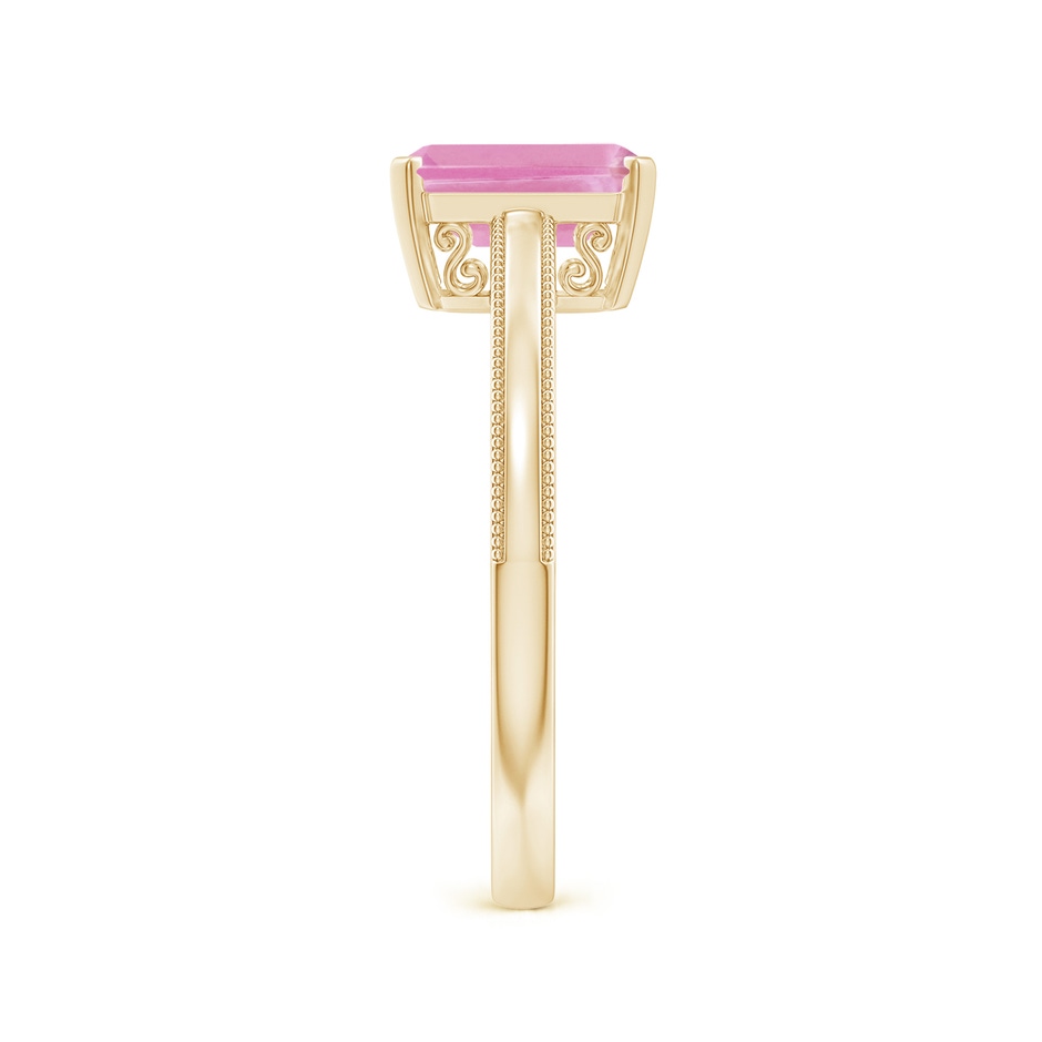 8x6mm A Emerald Cut Pink Tourmaline Solitaire Ring with Milgrain in Yellow Gold side-2