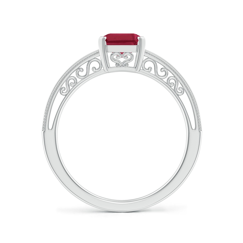 8x6mm A Emerald Cut Ruby Solitaire Ring with Milgrain in White Gold side-1