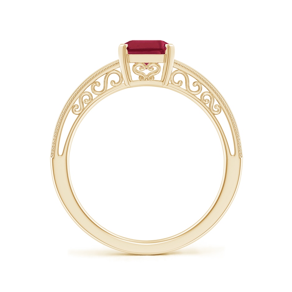 8x6mm A Emerald Cut Ruby Solitaire Ring with Milgrain in Yellow Gold side-1