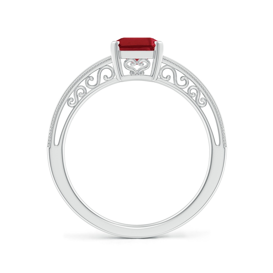 8x6mm AA Emerald Cut Ruby Solitaire Ring with Milgrain in P950 Platinum side-1