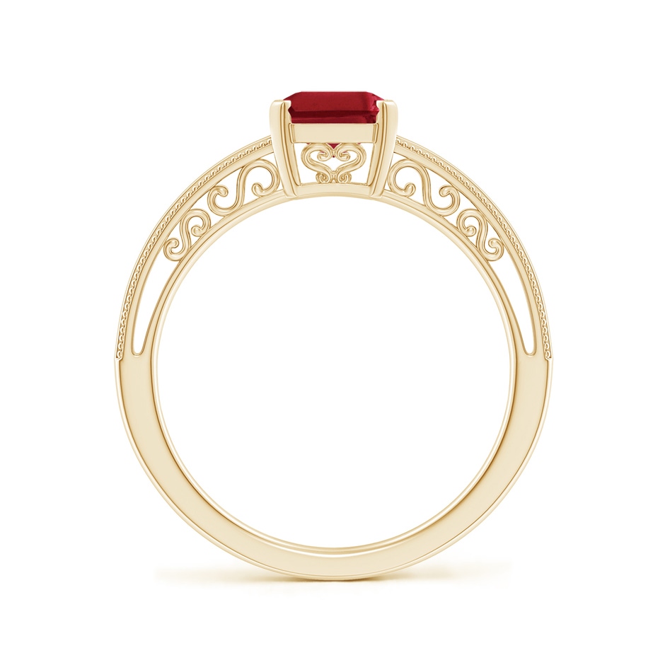 8x6mm AA Emerald Cut Ruby Solitaire Ring with Milgrain in Yellow Gold side-1