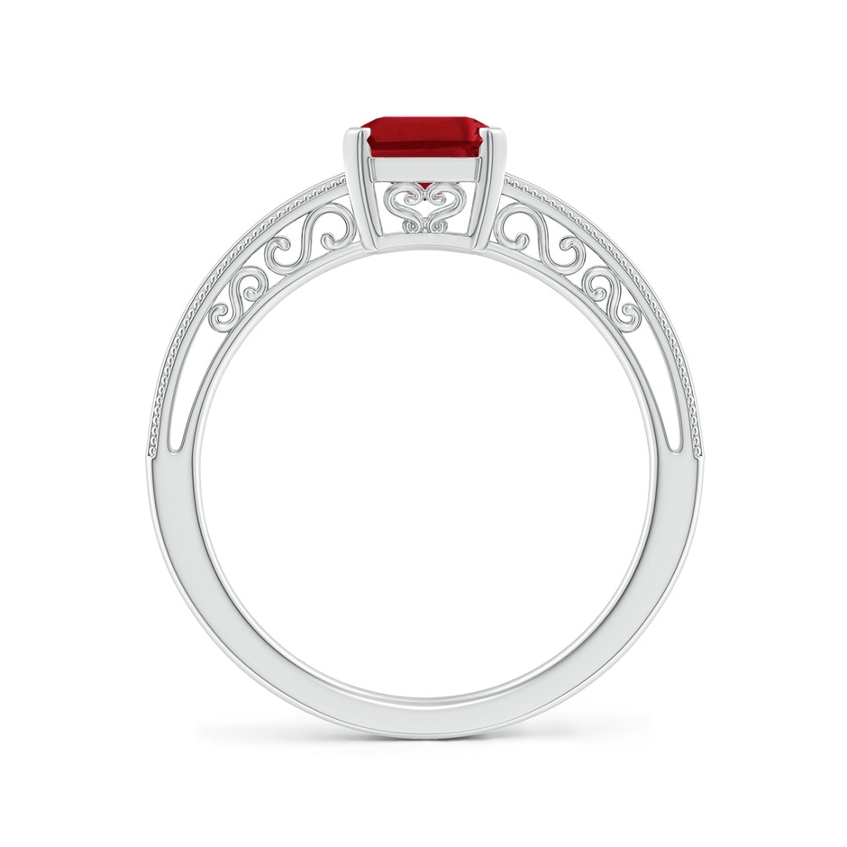 8x6mm AAA Emerald Cut Ruby Solitaire Ring with Milgrain in P950 Platinum side-1