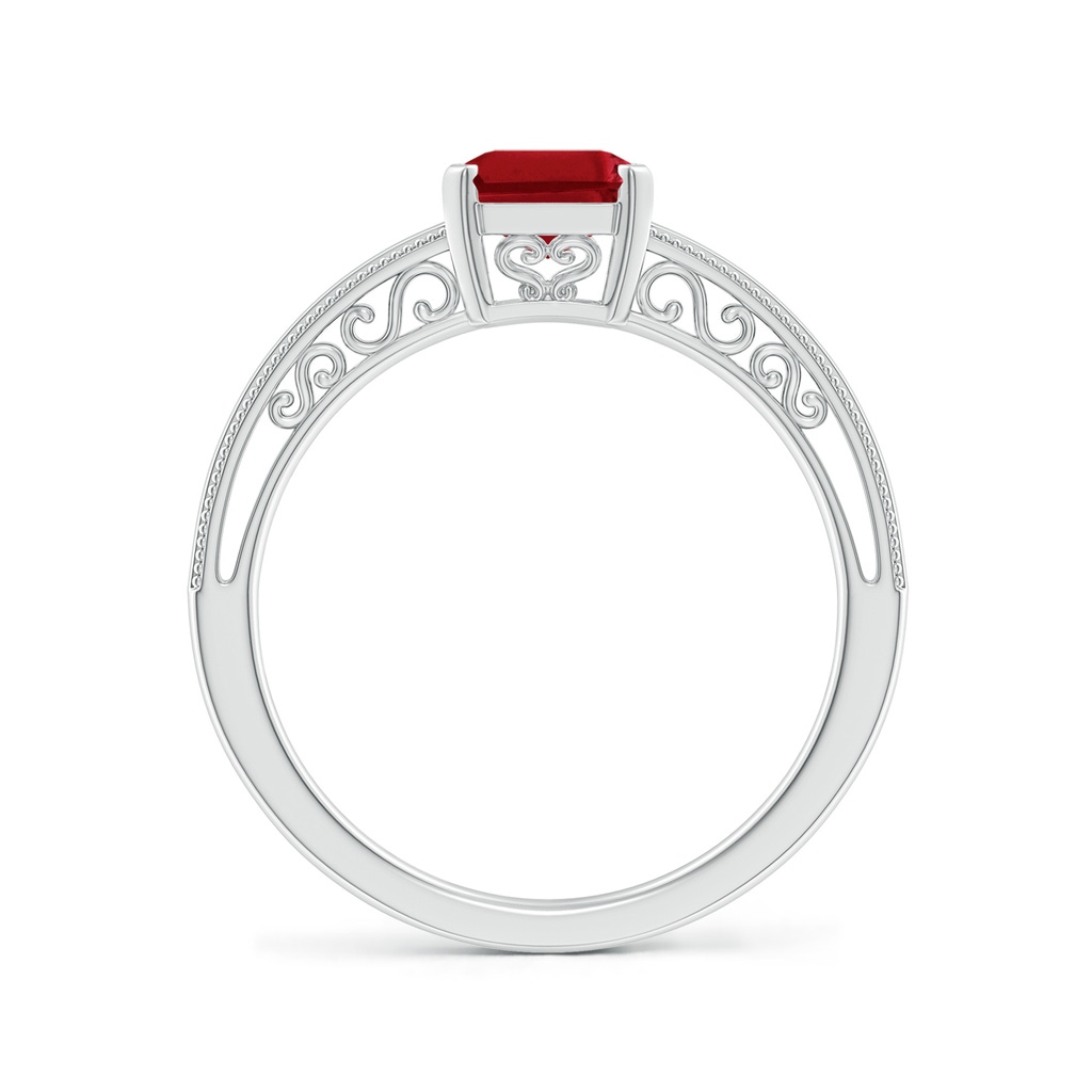 8x6mm AAA Emerald Cut Ruby Solitaire Ring with Milgrain in White Gold - side_1