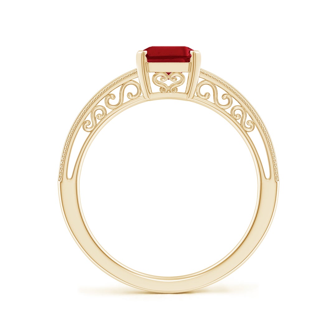 Emerald Cut Ruby Solitaire Engagement Ring with Milgrain