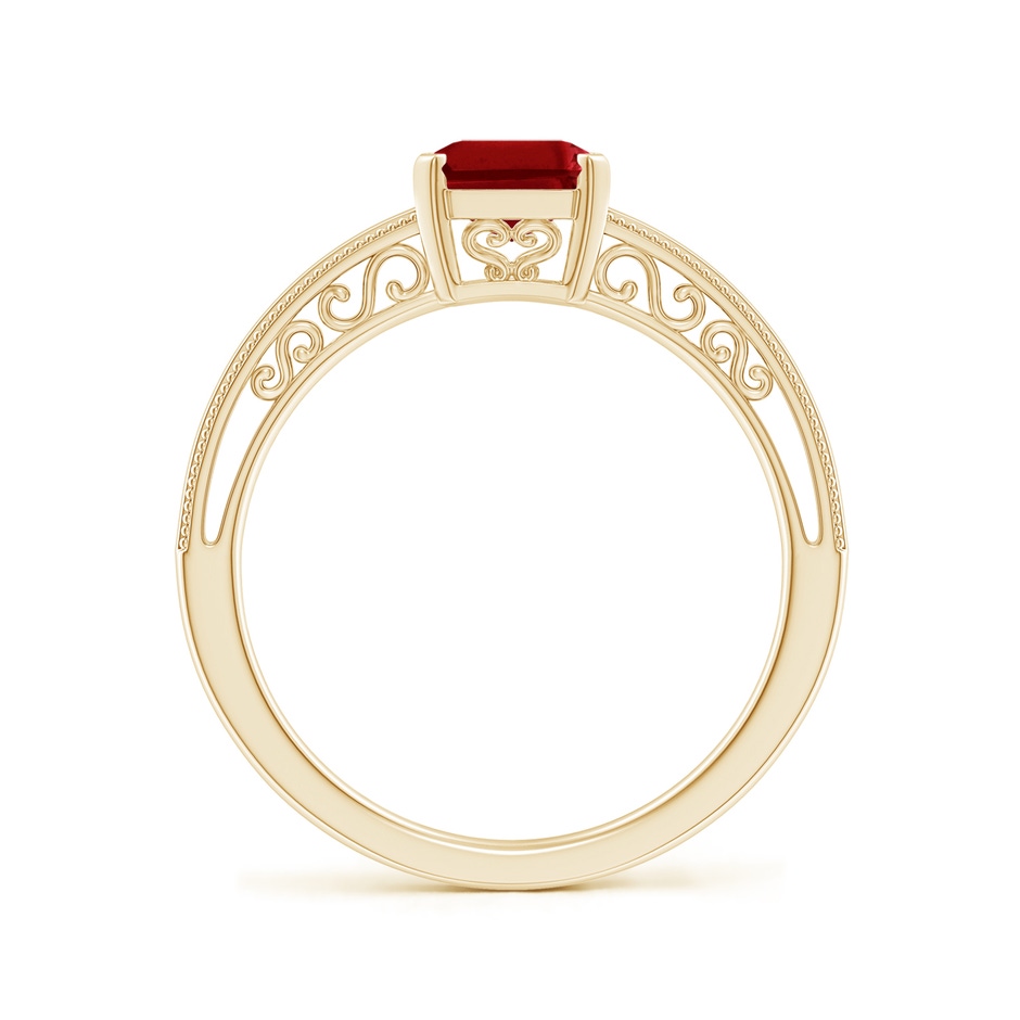 8x6mm Lab-Grown Emerald Cut Ruby Solitaire Ring with Milgrain in 9K Yellow Gold side-1