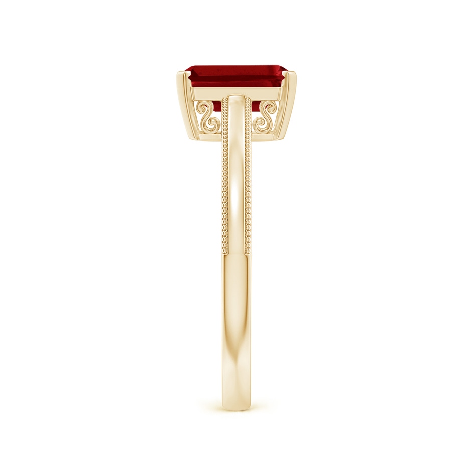 8x6mm Lab-Grown Emerald Cut Ruby Solitaire Ring with Milgrain in 9K Yellow Gold side-2