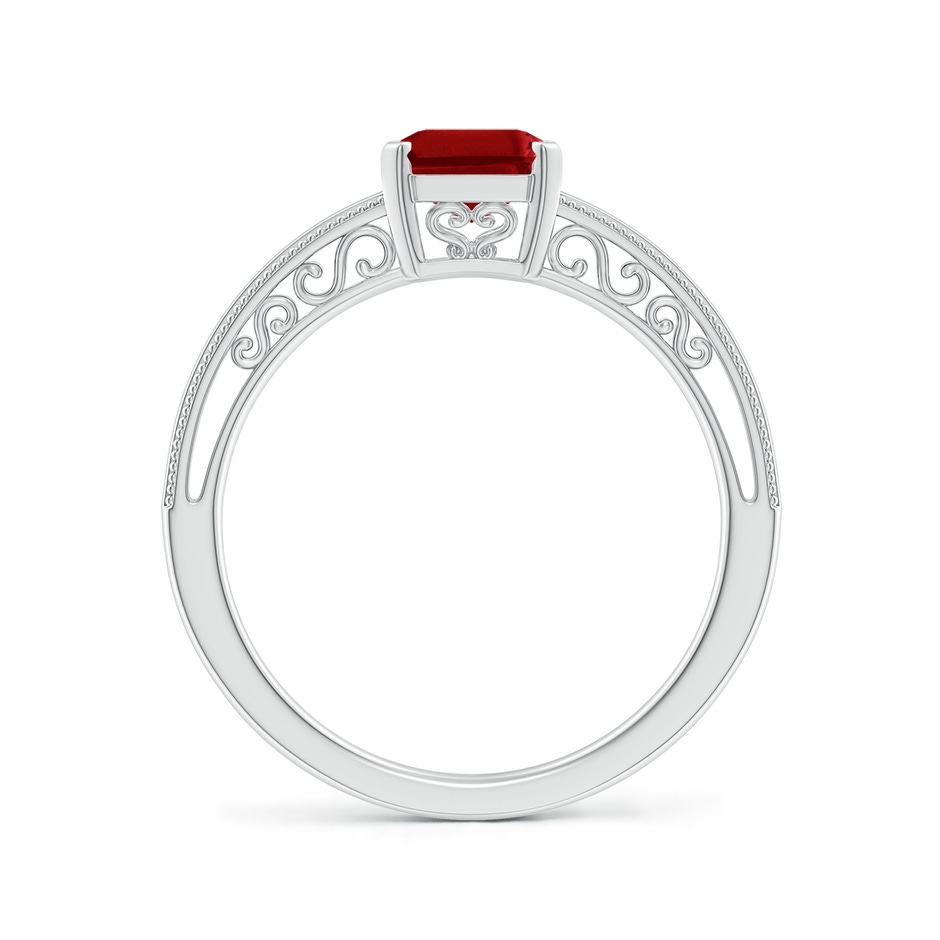 8x6mm AAAA Emerald Cut Ruby Solitaire Ring with Milgrain in P950 Platinum side-1