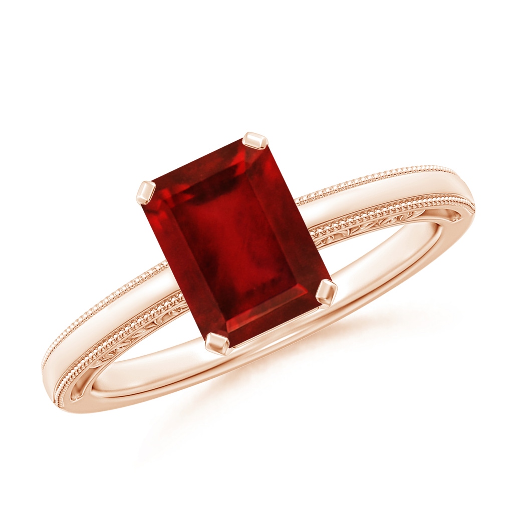 8x6mm AAAA Emerald Cut Ruby Solitaire Ring with Milgrain in Rose Gold