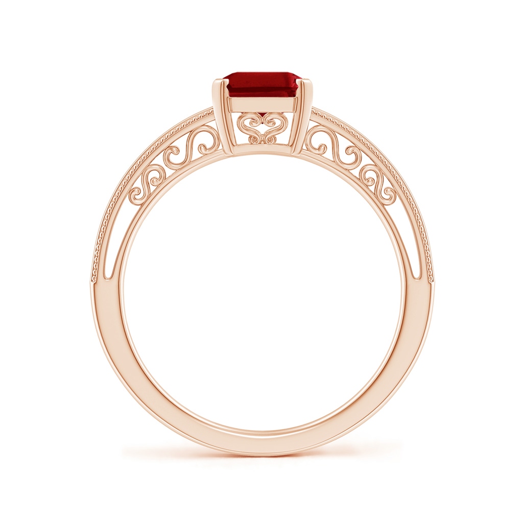 8x6mm AAAA Emerald Cut Ruby Solitaire Ring with Milgrain in Rose Gold - side_1