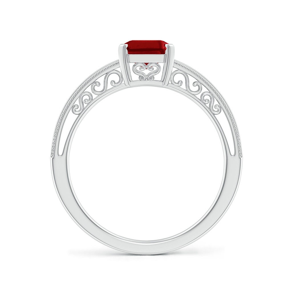 8x6mm Lab-Grown Emerald Cut Ruby Solitaire Ring with Milgrain in White Gold - side_1