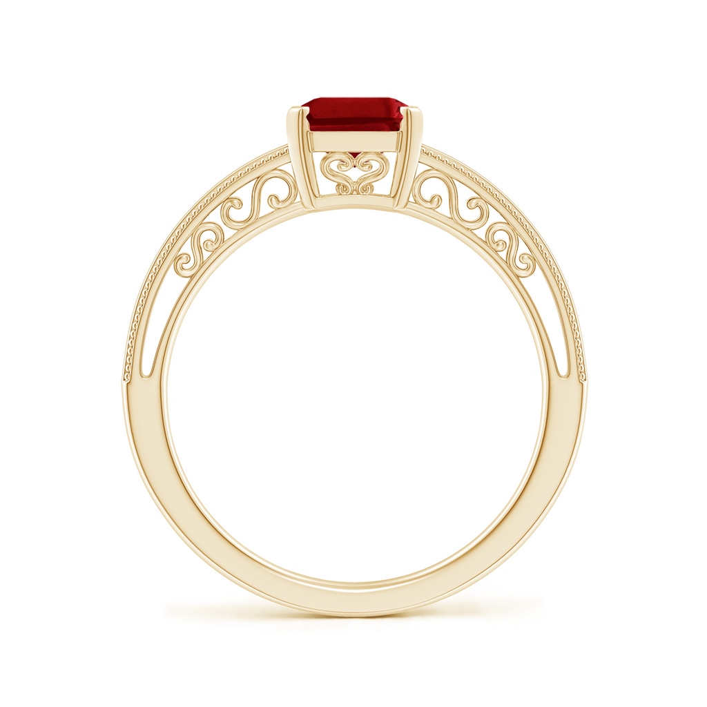 8x6mm AAAA Emerald Cut Ruby Solitaire Ring with Milgrain in Yellow Gold - side_1