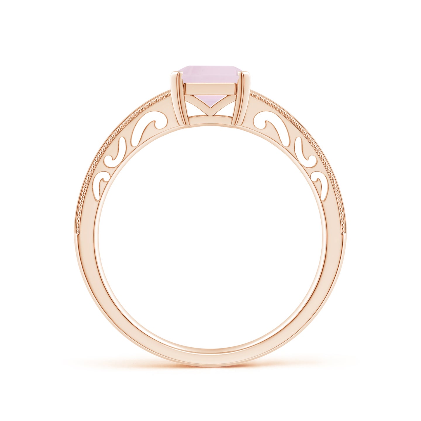 Emerald Cut Rose Quartz Solitaire Ring with Milgrain