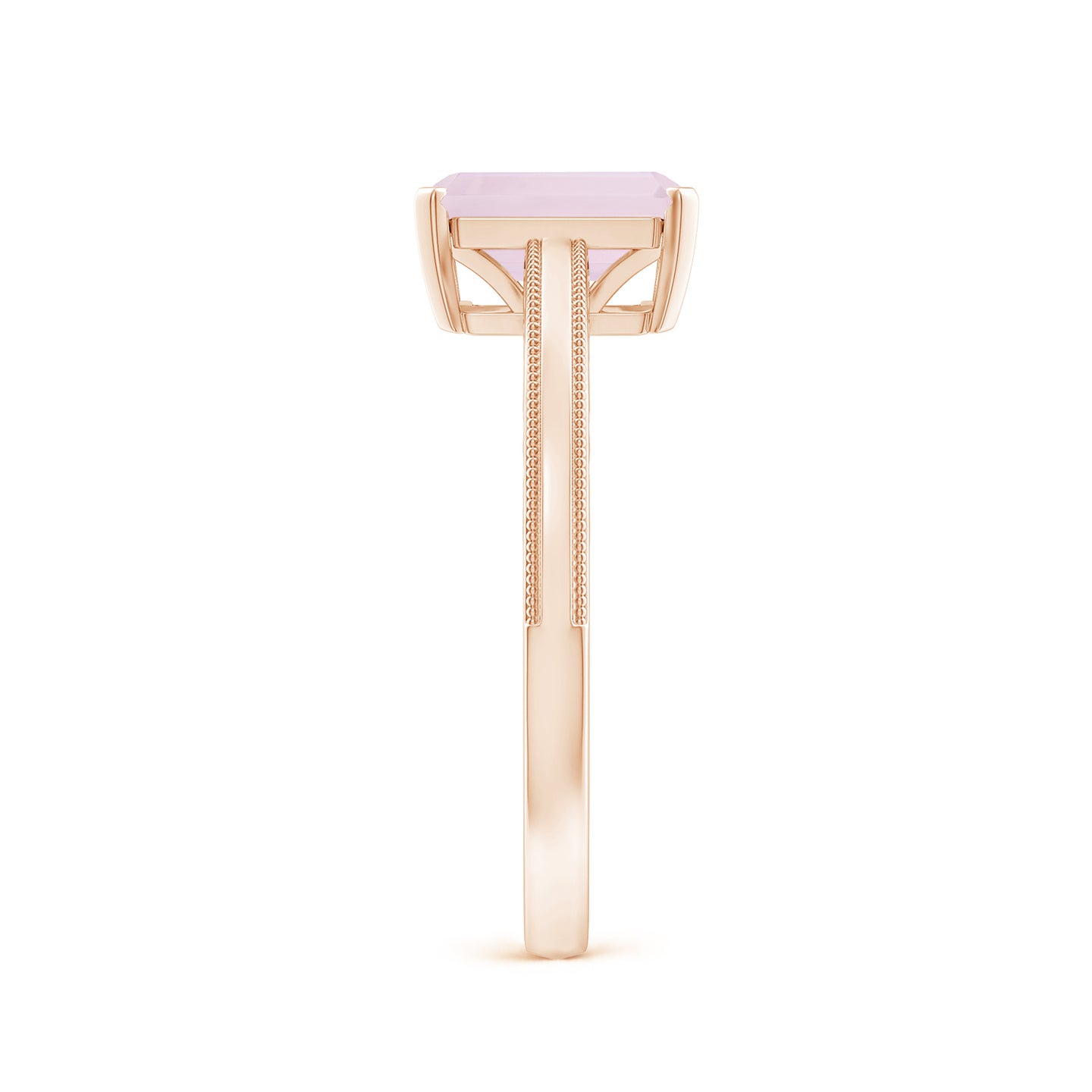 Emerald Cut Rose Quartz Solitaire Ring with Milgrain