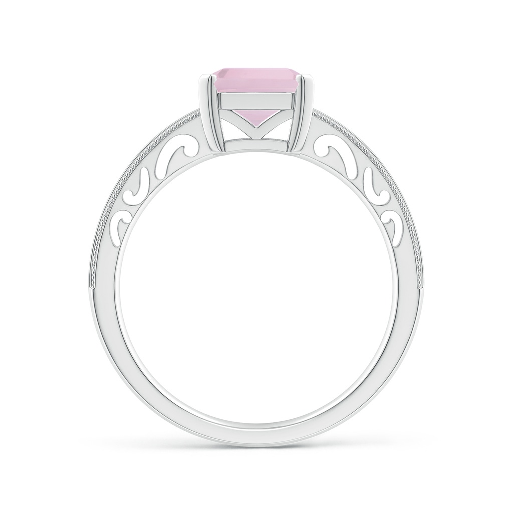 9x7mm AAA Emerald Cut Rose Quartz Solitaire Ring with Milgrain in White Gold Side 1
