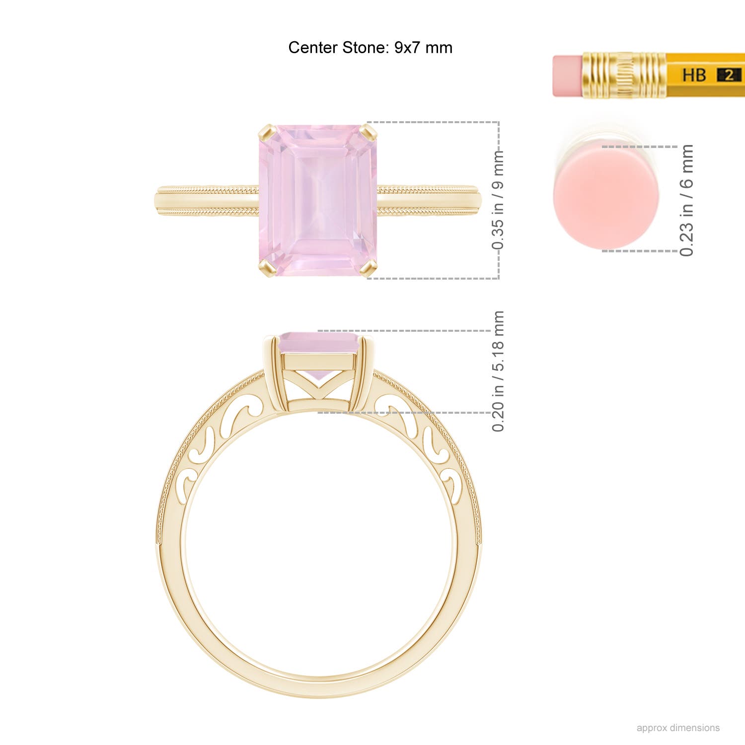 AAA - Rose Quartz / 2.2 CT / 14 KT Yellow Gold