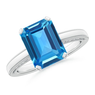 10x8mm AAAA Emerald Cut Swiss Blue Topaz Solitaire Ring with Milgrain in P950 Platinum