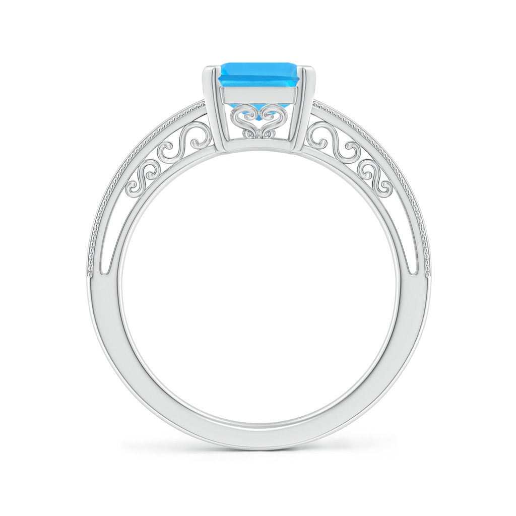 9x7mm AAA Emerald Cut Swiss Blue Topaz Solitaire Ring with Milgrain in White Gold Side1
