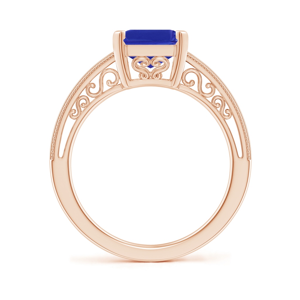 10x8mm AAAA Emerald Cut Tanzanite Solitaire Ring with Milgrain in Rose Gold - side_1