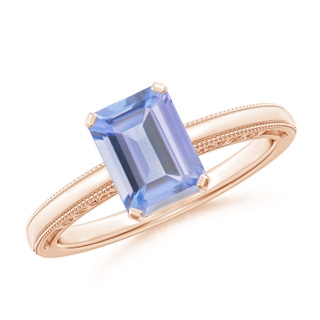 8x6mm A Emerald Cut Tanzanite Solitaire Ring with Milgrain in 9K Rose Gold