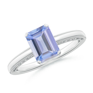 8x6mm A Emerald Cut Tanzanite Solitaire Ring with Milgrain in White Gold