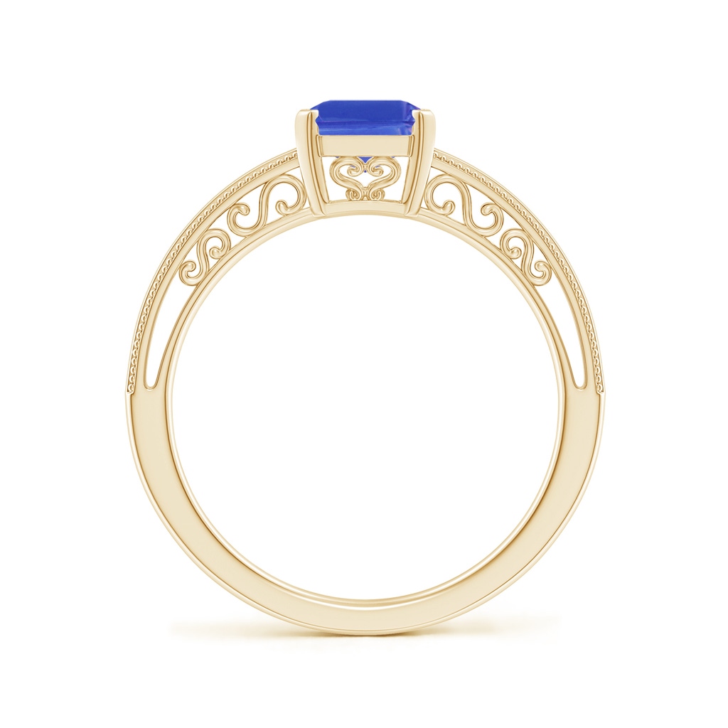 8x6mm AAA Emerald Cut Tanzanite Solitaire Ring with Milgrain in Yellow Gold - side_1