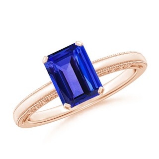 8x6mm AAAA Emerald Cut Tanzanite Solitaire Ring with Milgrain in Rose Gold