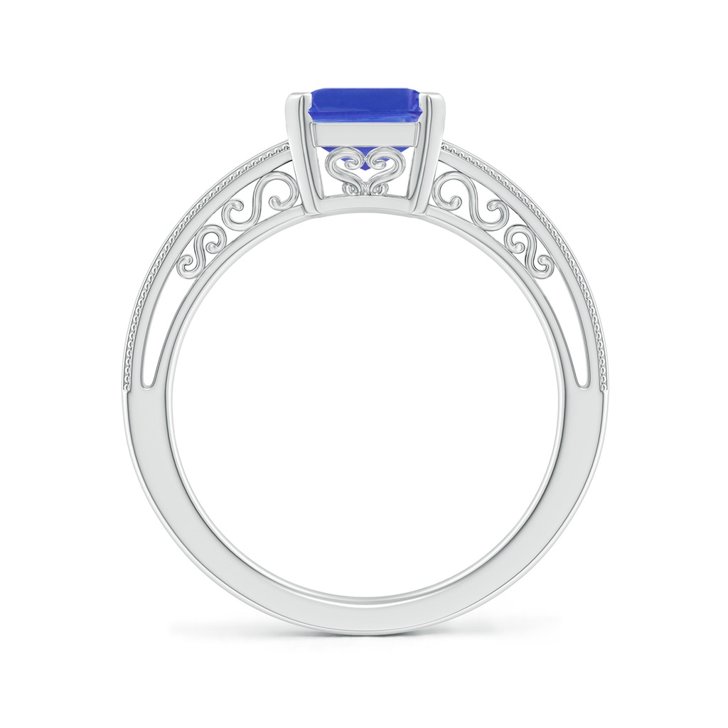 9x7mm AAA Emerald Cut Tanzanite Solitaire Ring with Milgrain in White Gold Side-1