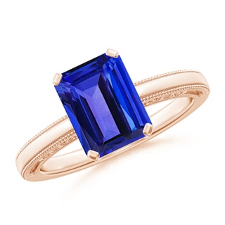 9x7mm AAAA Emerald Cut Tanzanite Solitaire Ring with Milgrain in Rose Gold