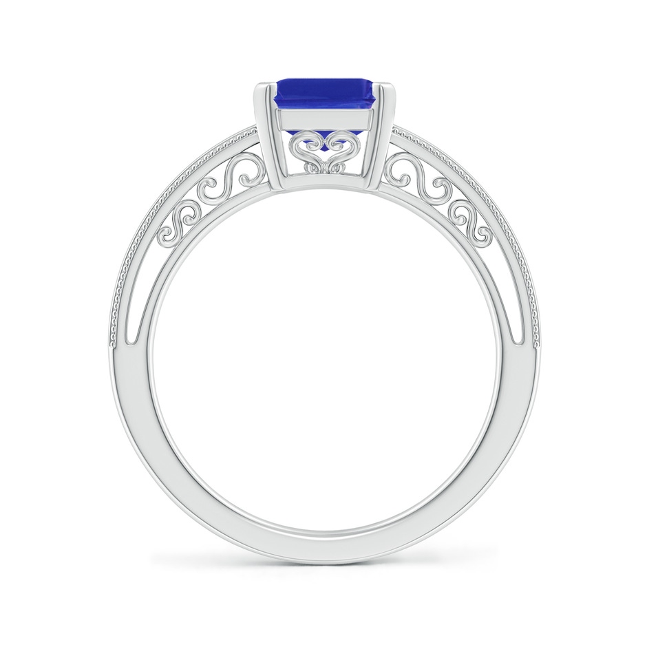 9x7mm AAAA Emerald Cut Tanzanite Solitaire Ring with Milgrain in White Gold side-1