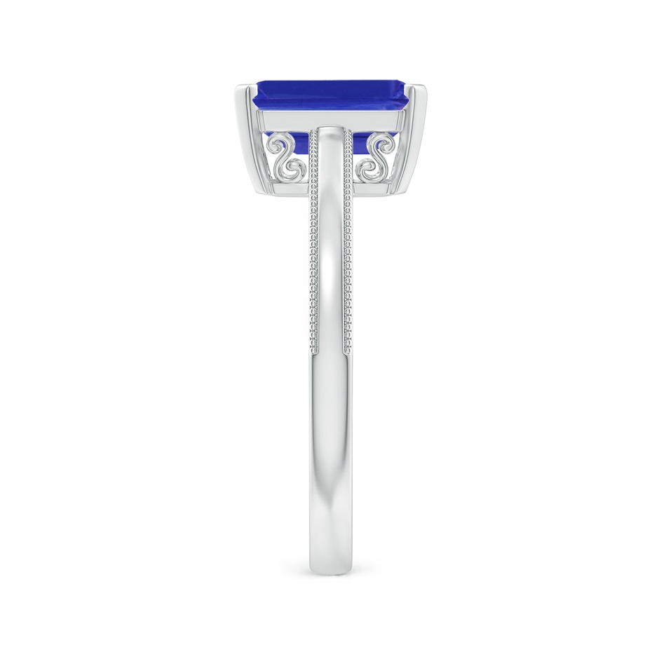 9x7mm AAAA Emerald Cut Tanzanite Solitaire Ring with Milgrain in White Gold side-2