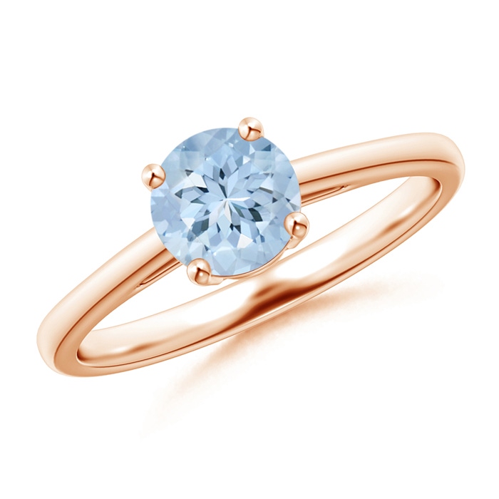6mm AA Classic Prong-Set Round Aquamarine Solitaire Ring in Rose Gold 
