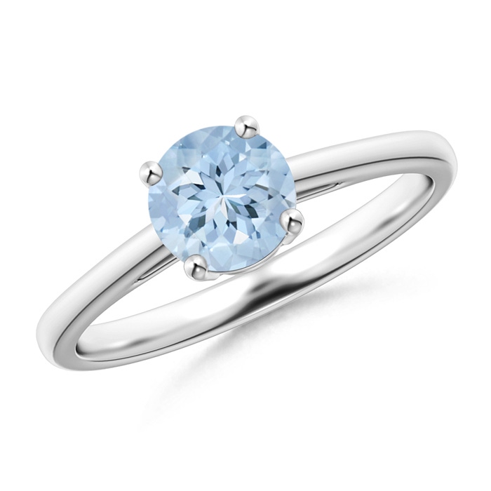 6mm AA Classic Prong-Set Round Aquamarine Solitaire Ring in White Gold 