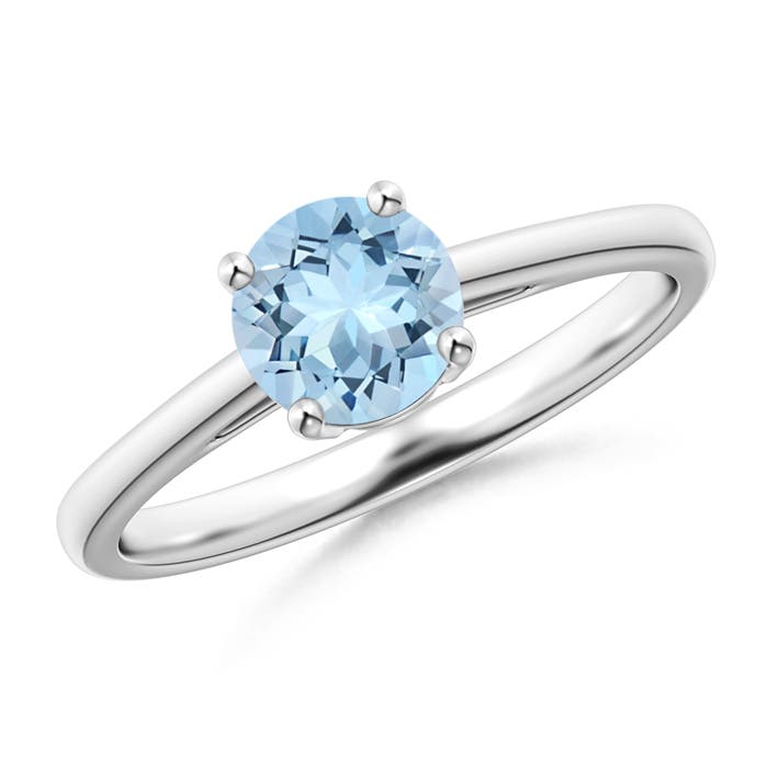 6mm AAA Classic Prong-Set Round Aquamarine Solitaire Ring in P950 Platinum