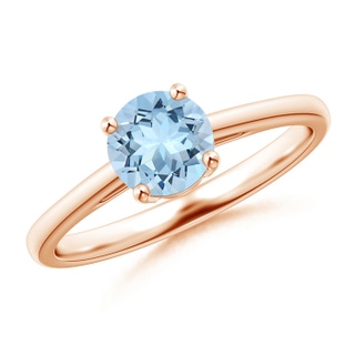 6mm AAA Classic Prong-Set Round Aquamarine Solitaire Ring in Rose Gold