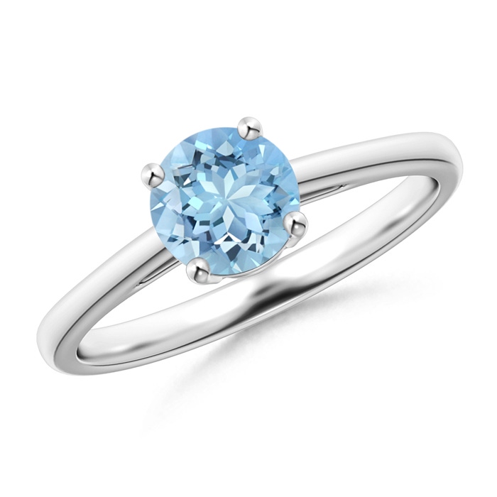 6mm AAAA Classic Prong-Set Round Aquamarine Solitaire Ring in P950 Platinum 