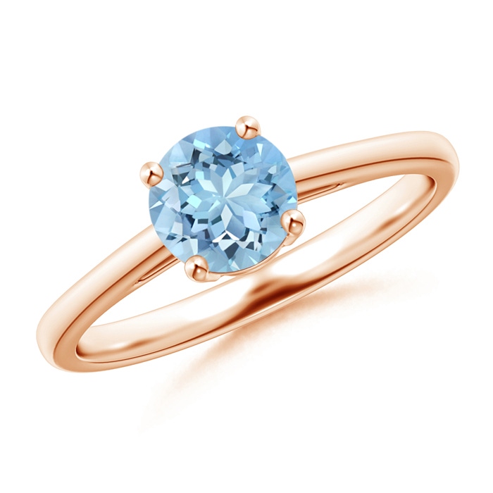 6mm AAAA Classic Prong-Set Round Aquamarine Solitaire Ring in Rose Gold