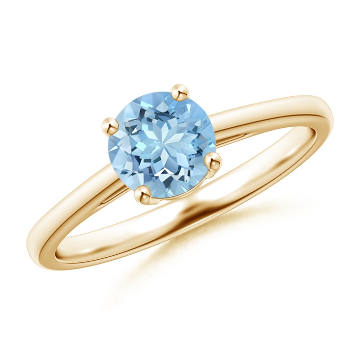 6mm AAAA Classic Prong-Set Round Aquamarine Solitaire Ring in Yellow Gold 