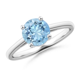 7mm AAAA Classic Prong-Set Round Aquamarine Solitaire Ring in 9K White Gold