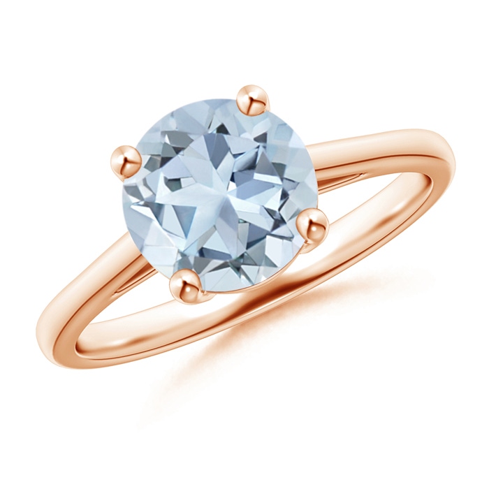 8mm A Classic Prong-Set Round Aquamarine Solitaire Ring in Rose Gold 