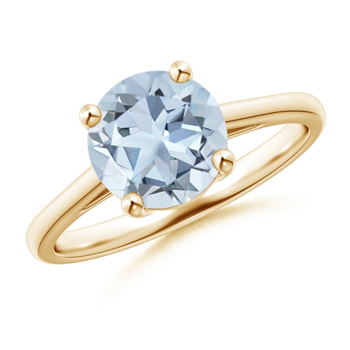 8mm A Classic Prong-Set Round Aquamarine Solitaire Ring in Yellow Gold 