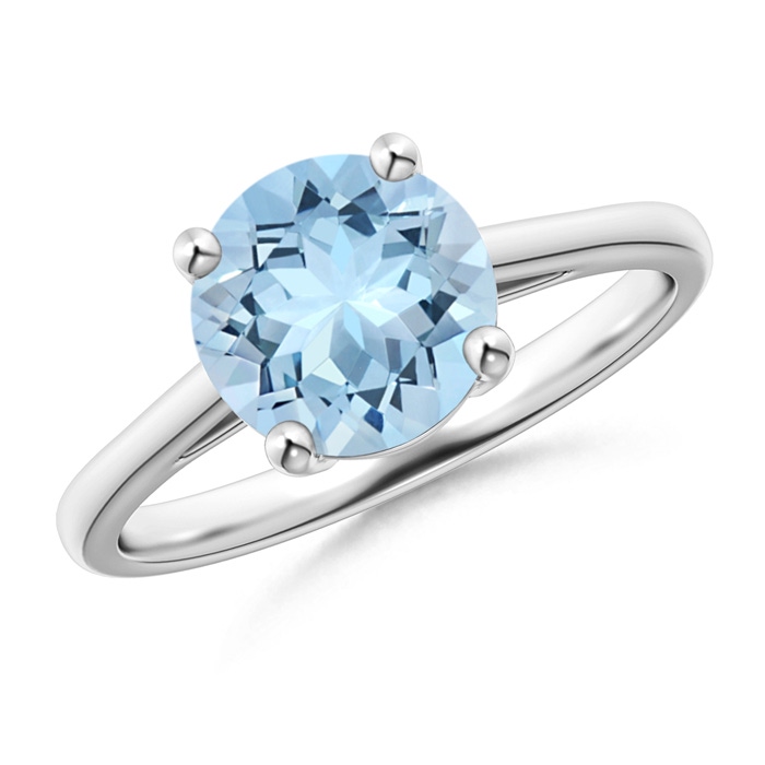 8mm AAA Classic Prong-Set Round Aquamarine Solitaire Ring in White Gold 