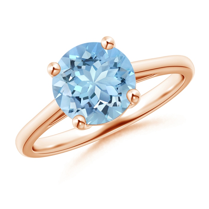 8mm AAAA Classic Prong-Set Round Aquamarine Solitaire Ring in Rose Gold 