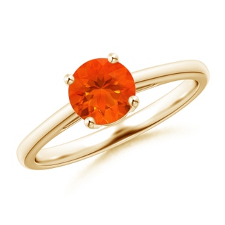 6mm AAA Classic Prong-Set Round Fire Opal Solitaire Ring in 9K Yellow Gold