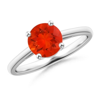 7mm AAAA Classic Prong-Set Round Fire Opal Solitaire Ring in P950 Platinum